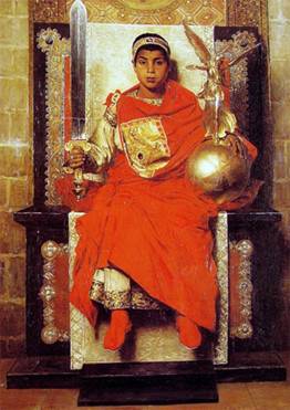 The Western co-Emperor Honorius recently elevated by his father emperor  Theodosius I after the death of Valentinian II, January 23rd 393 CE, painted in 1880 by Jean-Paul Laurens (1838-1921) Location TBD